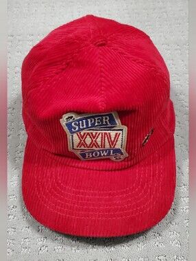 Vintage Red Corduroy Hat features a Super Bowl XXIV Embroidered Patch Unisex